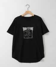 ZMKIE02089 al'aise modulation(アレーズモジュレーション) 【洗える】ラメ刺繍ロゴデザインカットソー ブラック