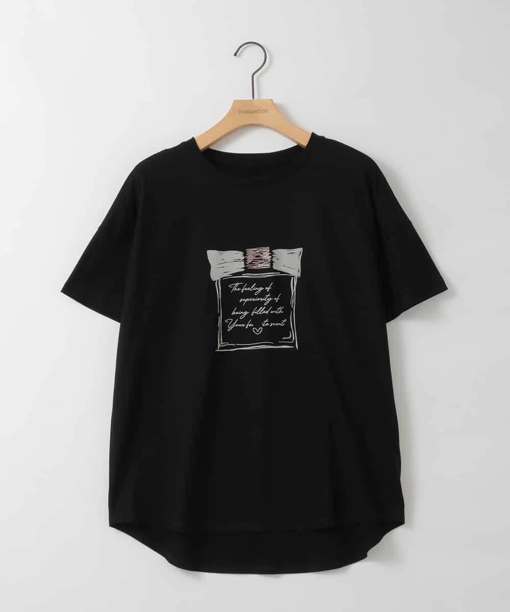ZMKIE02089 al'aise modulation(アレーズモジュレーション) 【洗える】ラメ刺繍ロゴデザインカットソー ブラック