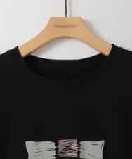 ZMKIE02089 al'aise modulation(アレーズモジュレーション) 【洗える】ラメ刺繍ロゴデザインカットソー ブラック