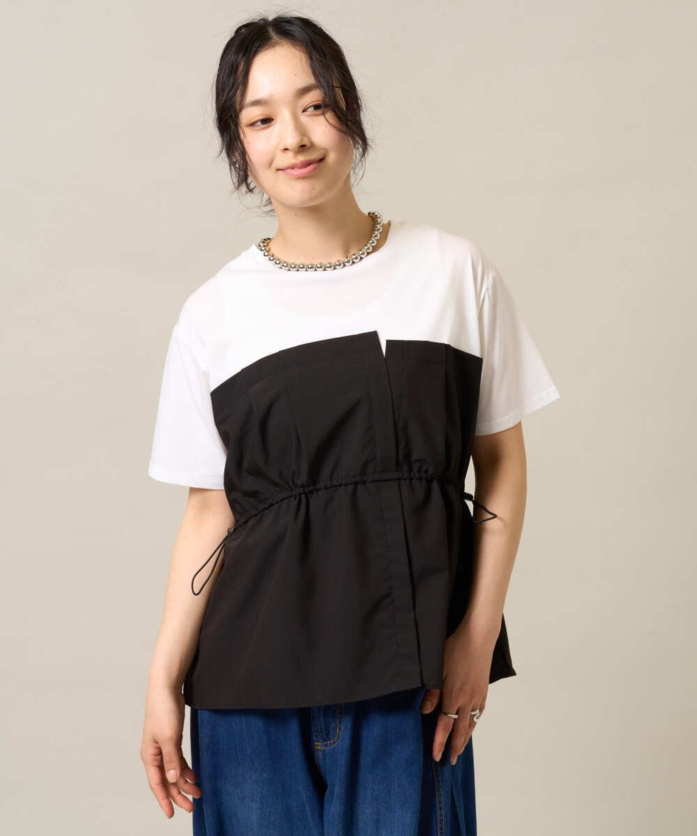 ZMKIE05098 al'aise modulation(アレーズモジュレーション) ビスチェドッキングドロストTシャツ ホワイト