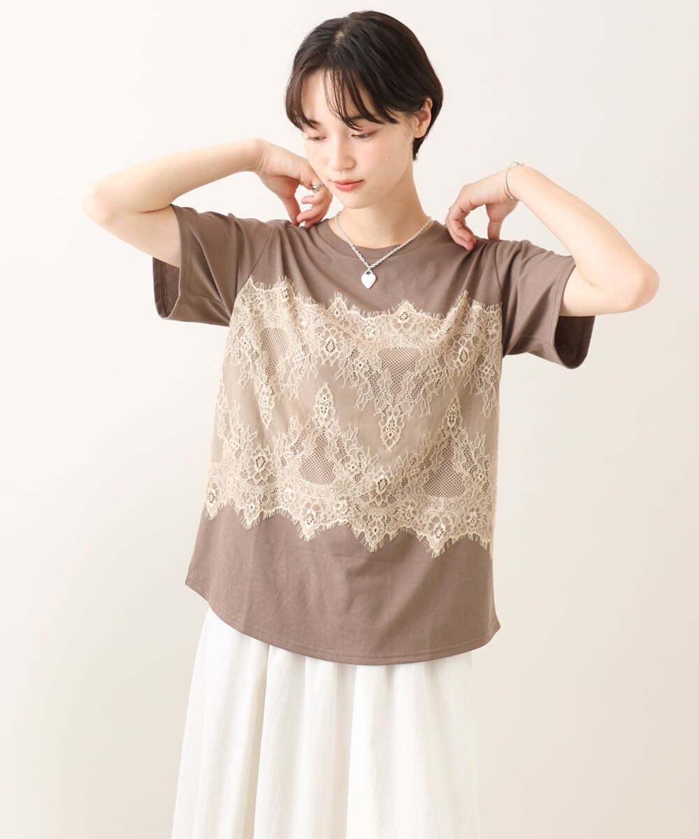 ZMKIE06110 al'aise modulation(アレーズモジュレーション) レースジョイントコットンTシャツ ベージュ