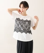 ZMKIE06110 al'aise modulation(アレーズモジュレーション) レースジョイントコットンTシャツ ホワイト