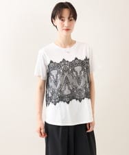 ZMKIE06110 al'aise modulation(アレーズモジュレーション) レースジョイントコットンTシャツ ホワイト