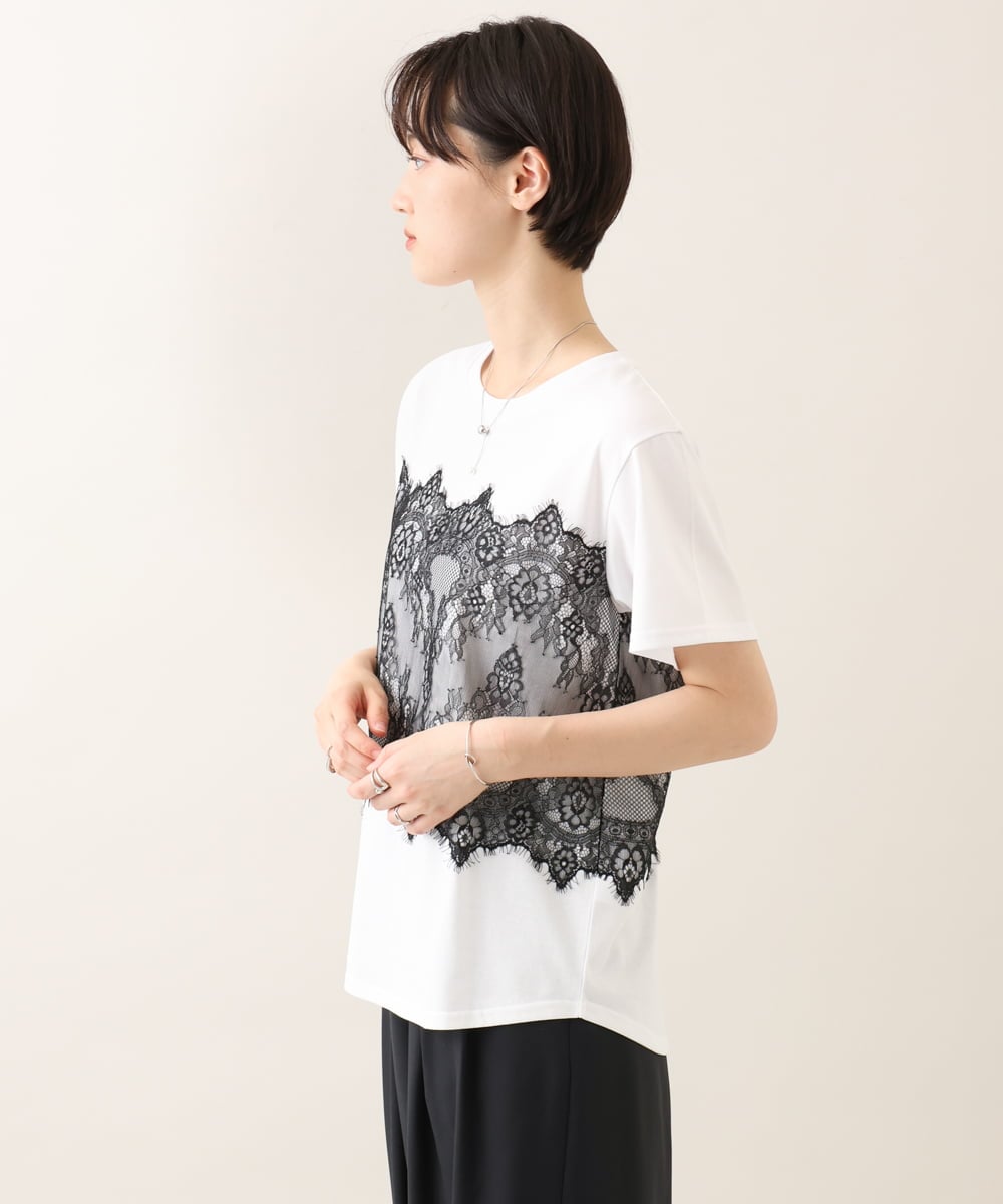 ZMKIE06110 al'aise modulation(アレーズモジュレーション) レースジョイントコットンTシャツ ホワイト