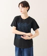 ZMKIE06110 al'aise modulation(アレーズモジュレーション) レースジョイントコットンTシャツ ブラック