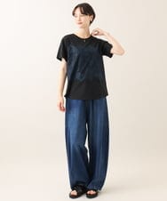 ZMKIE06110 al'aise modulation(アレーズモジュレーション) レースジョイントコットンTシャツ ブラック