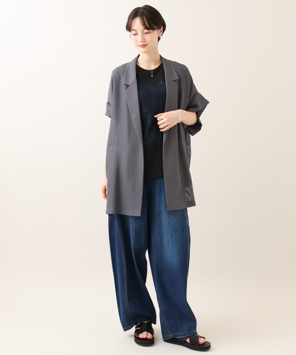 ZMKIE06110 al'aise modulation(アレーズモジュレーション) レースジョイントコットンTシャツ ブラック