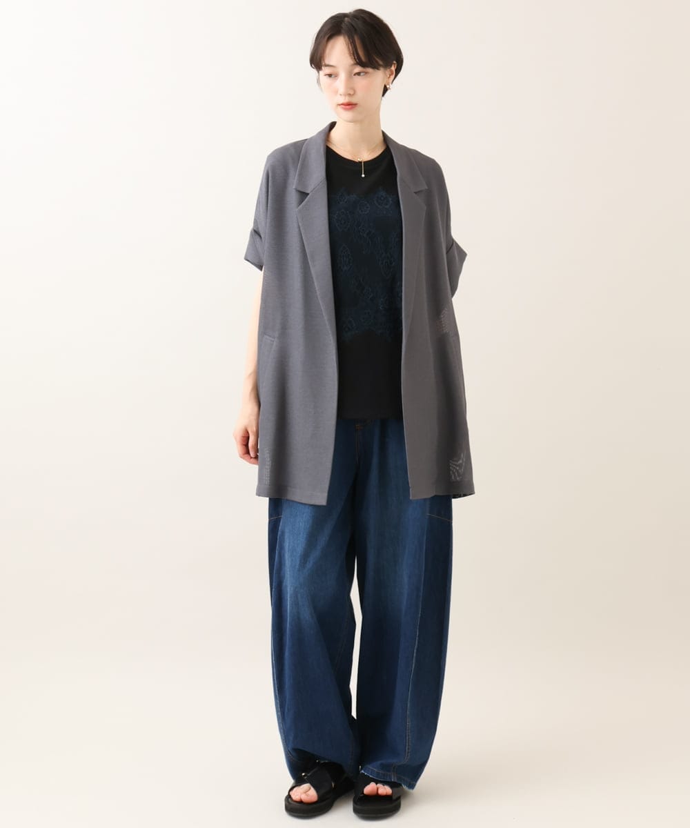 ZMKIE06110 al'aise modulation(アレーズモジュレーション) レースジョイントコットンTシャツ ブラック