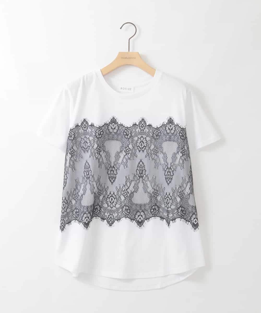 ZMKIE06110 al'aise modulation(アレーズモジュレーション) レースジョイントコットンTシャツ ホワイト
