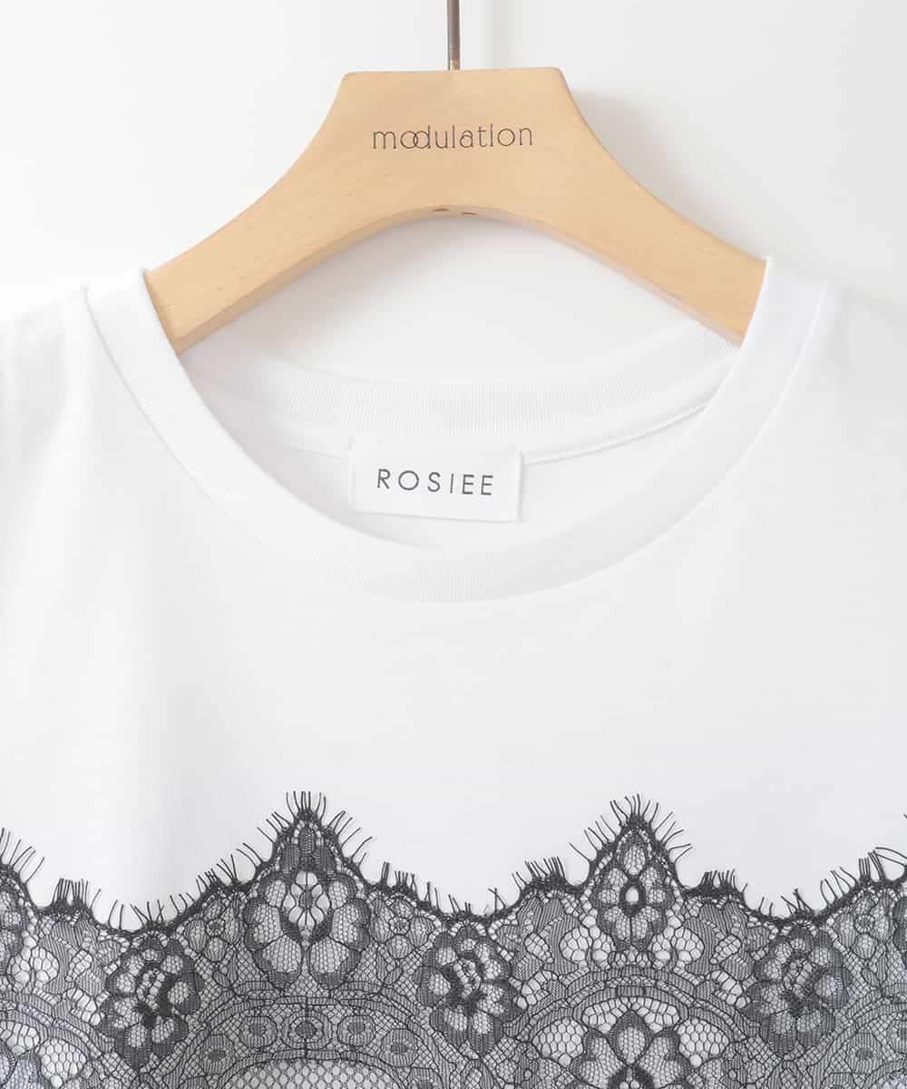 ZMKIE06110 al'aise modulation(アレーズモジュレーション) レースジョイントコットンTシャツ ホワイト