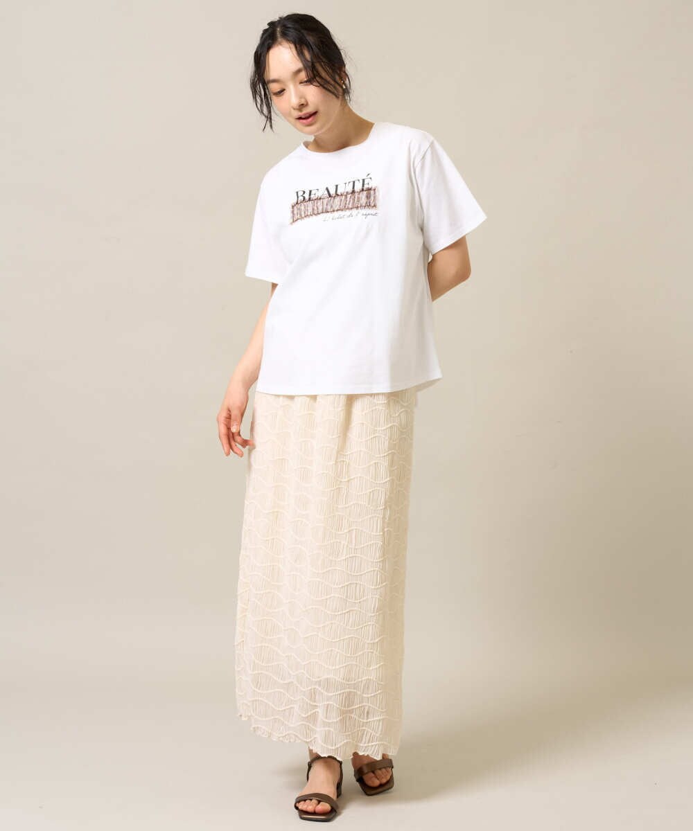 ZMKIE08090 al'aise modulation(アレーズモジュレーション) チュールポイントロゴデザインTシャツ ホワイト