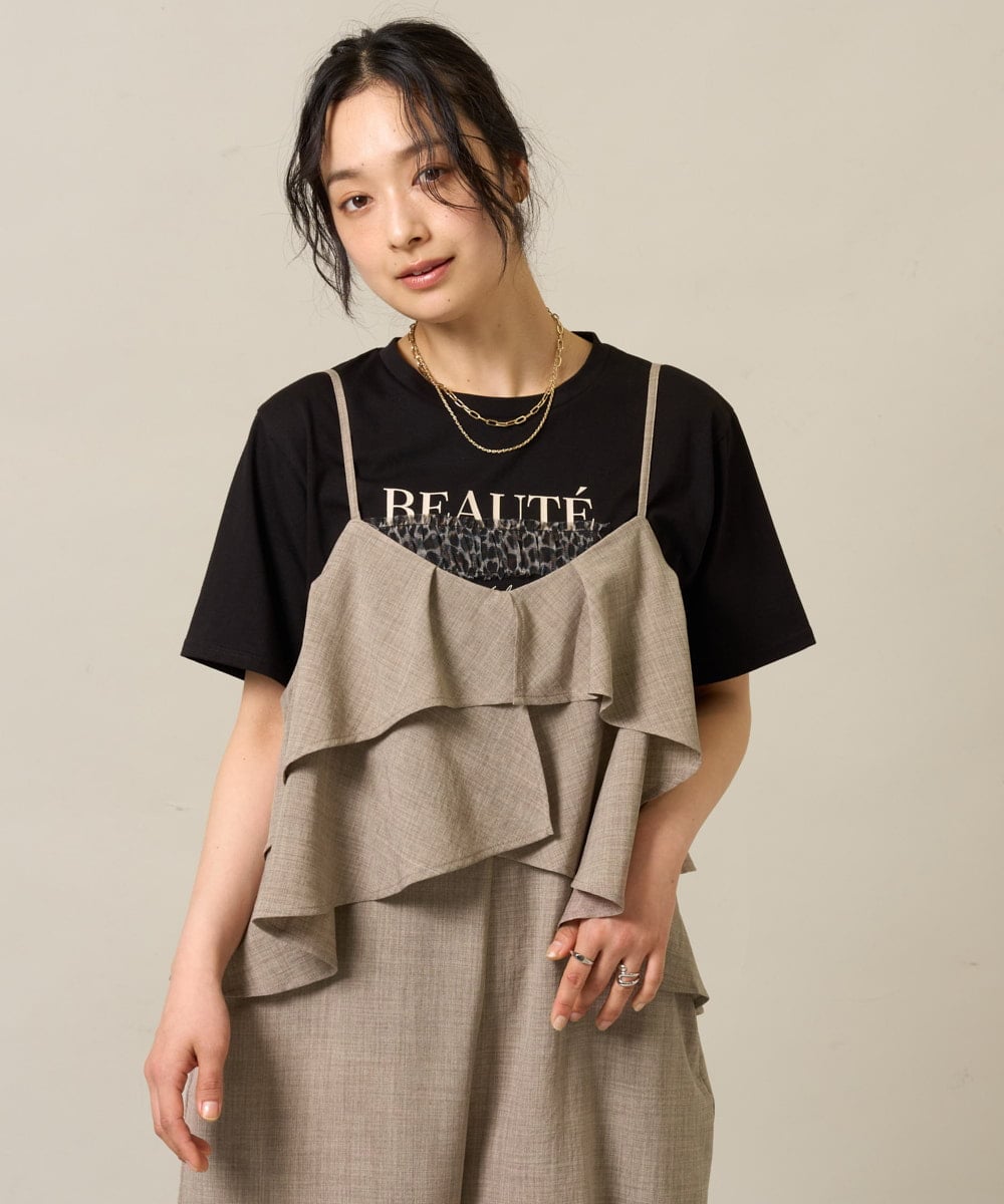 ZMKIE08090 al'aise modulation(アレーズモジュレーション) チュールポイントロゴデザインTシャツ ブラック