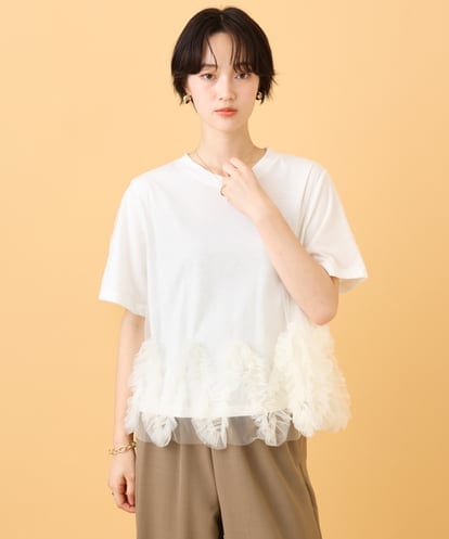 ZMKIE17120 al'aise modulation チュールフリルジョイントデザインTシャツ