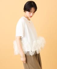 ZMKIE17120 al'aise modulation(アレーズモジュレーション) チュールフリルジョイントデザインTシャツ ホワイト