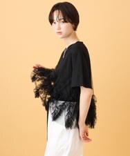 ZMKIE17120 al'aise modulation(アレーズモジュレーション) チュールフリルジョイントデザインTシャツ ブラック