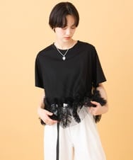 ZMKIE17120 al'aise modulation(アレーズモジュレーション) チュールフリルジョイントデザインTシャツ ブラック