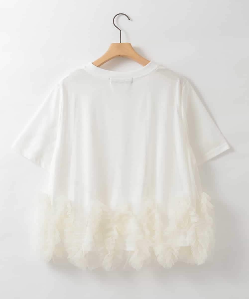 ZMKIE17120 al'aise modulation(アレーズモジュレーション) チュールフリルジョイントデザインTシャツ ホワイト