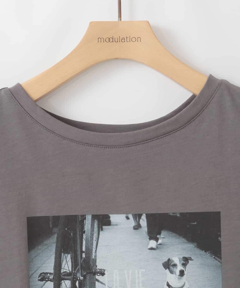 ZMKJB13099 al'aise modulation(アレーズモジュレーション) プリントロゴオーバーシルエットTシャツ ダークグレー