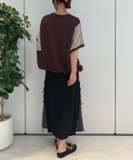 ZMKJB19079 al'aise modulation(アレーズモジュレーション) サテンライク切り替えカットソー ブラウン