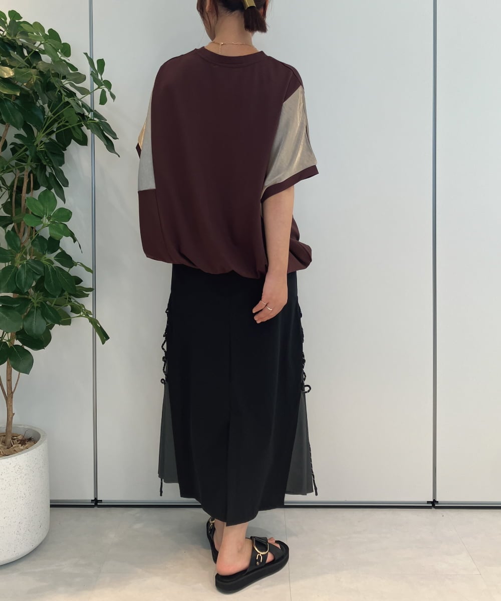 ZMKJB19079 al'aise modulation(アレーズモジュレーション) サテンライク切り替えカットソー ブラウン