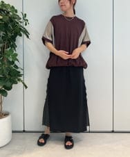 ZMKJB19079 al'aise modulation(アレーズモジュレーション) サテンライク切り替えカットソー ブラウン