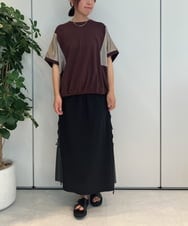 ZMKJB19079 al'aise modulation(アレーズモジュレーション) サテンライク切り替えカットソー ブラウン