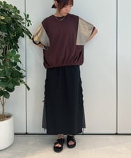 ZMKJB19079 al'aise modulation(アレーズモジュレーション) サテンライク切り替えカットソー ブラウン