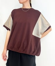 ZMKJB19079 al'aise modulation(アレーズモジュレーション) サテンライク切り替えカットソー ブラウン