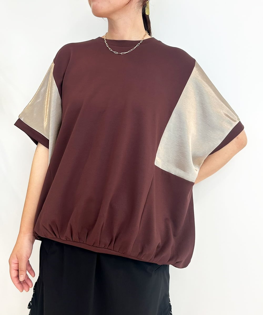 ZMKJB19079 al'aise modulation(アレーズモジュレーション) サテンライク切り替えカットソー ブラウン