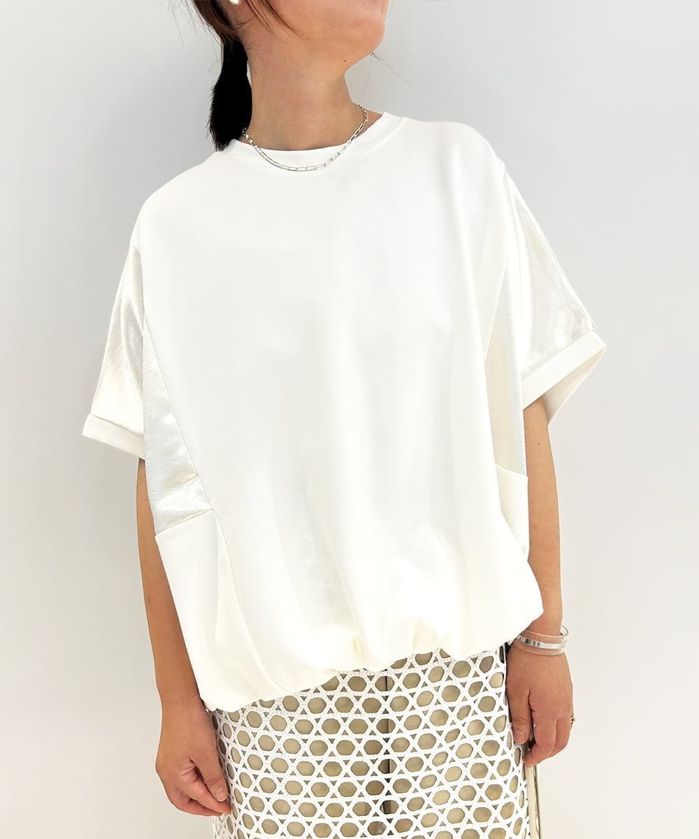 ZMKJB19079 al'aise modulation(アレーズモジュレーション) サテンライク切り替えカットソー ホワイト