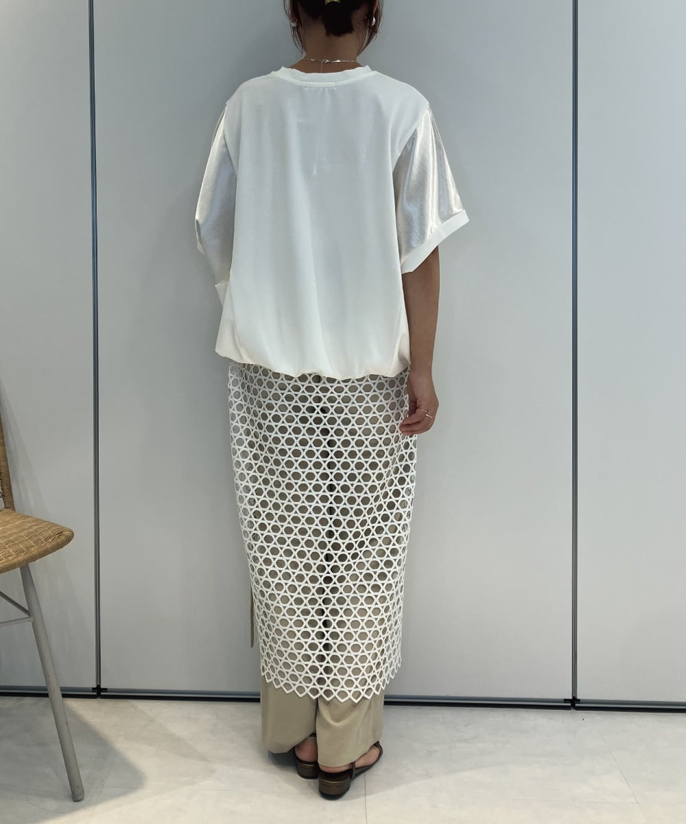 ZMKJB19079 al'aise modulation(アレーズモジュレーション) サテンライク切り替えカットソー ホワイト