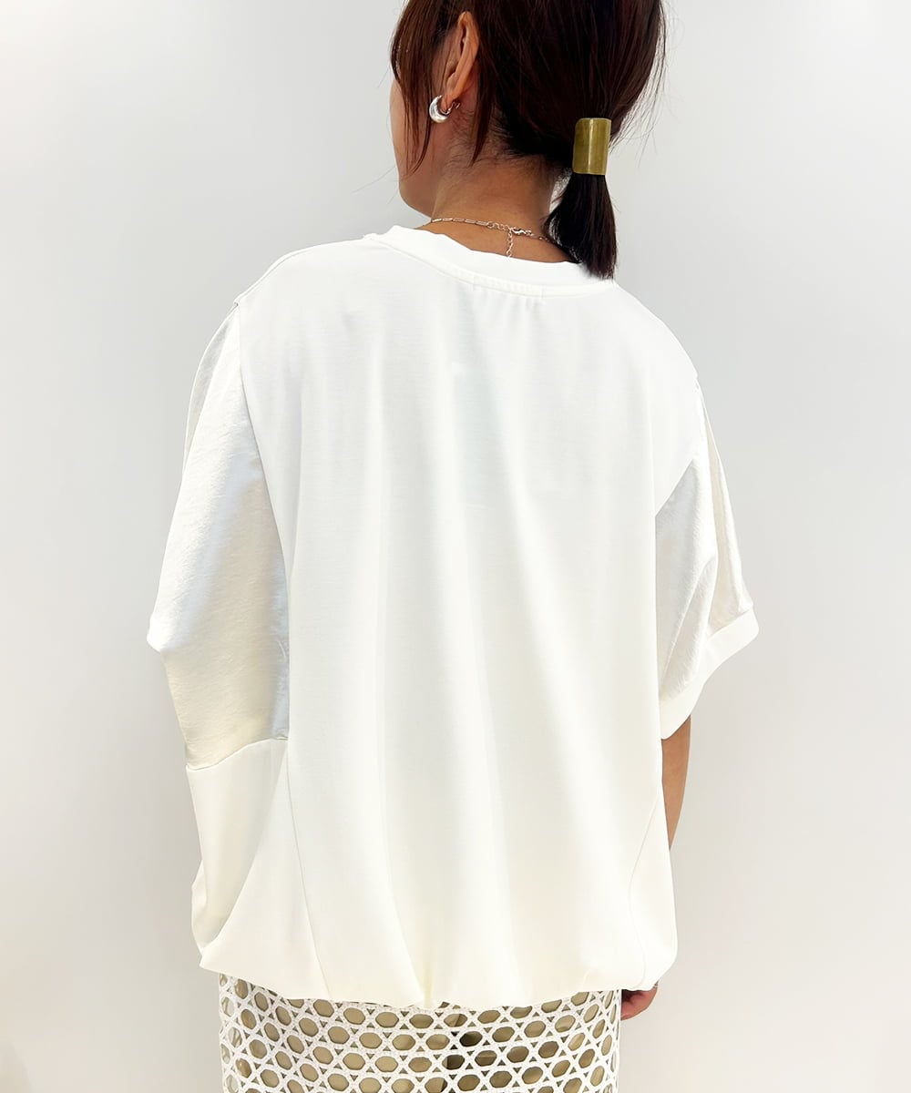 ZMKJB19079 al'aise modulation(アレーズモジュレーション) サテンライク切り替えカットソー ホワイト