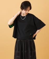 ZMKJE01075 al'aise modulation(アレーズモジュレーション) 【洗える】ボックスシルエットリバーカットソー ブラック×グリーン