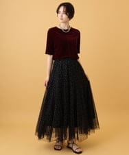 ZMKJE02059 al'aise modulation(アレーズモジュレーション) 【洗える】チュールジョイントベロアカットソー バーガンディー