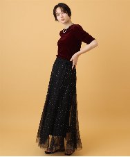 ZMKJE02059 al'aise modulation(アレーズモジュレーション) 【洗える】チュールジョイントベロアカットソー バーガンディー