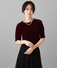 ZMKJE02059 al'aise modulation(アレーズモジュレーション) 【洗える】チュールジョイントベロアカットソー バーガンディー