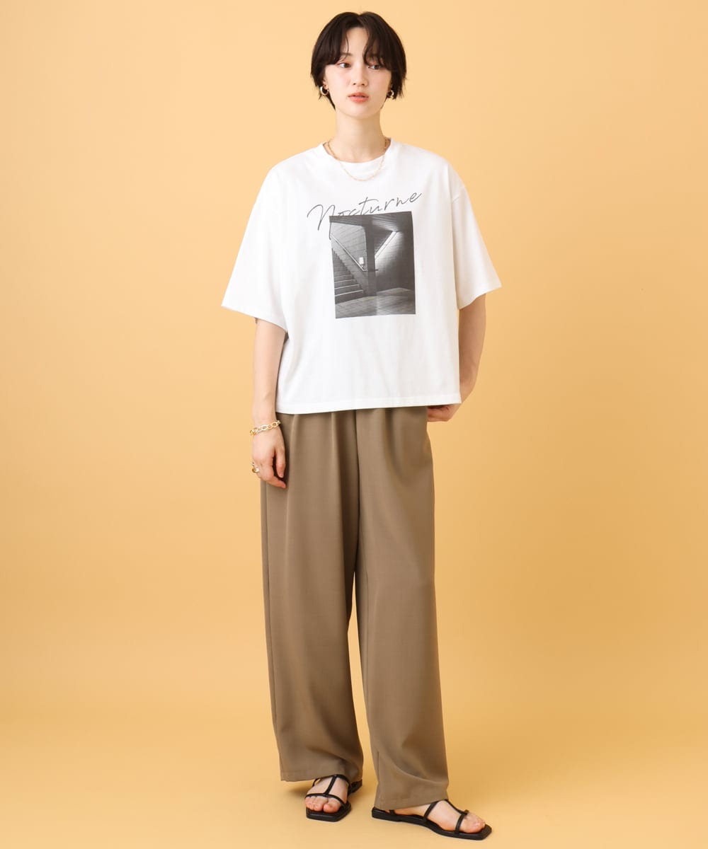 ZMKJE03099 al'aise modulation(アレーズモジュレーション) 【UV/日本製】異素材ジョイントフォトプリントTシャツ ホワイト