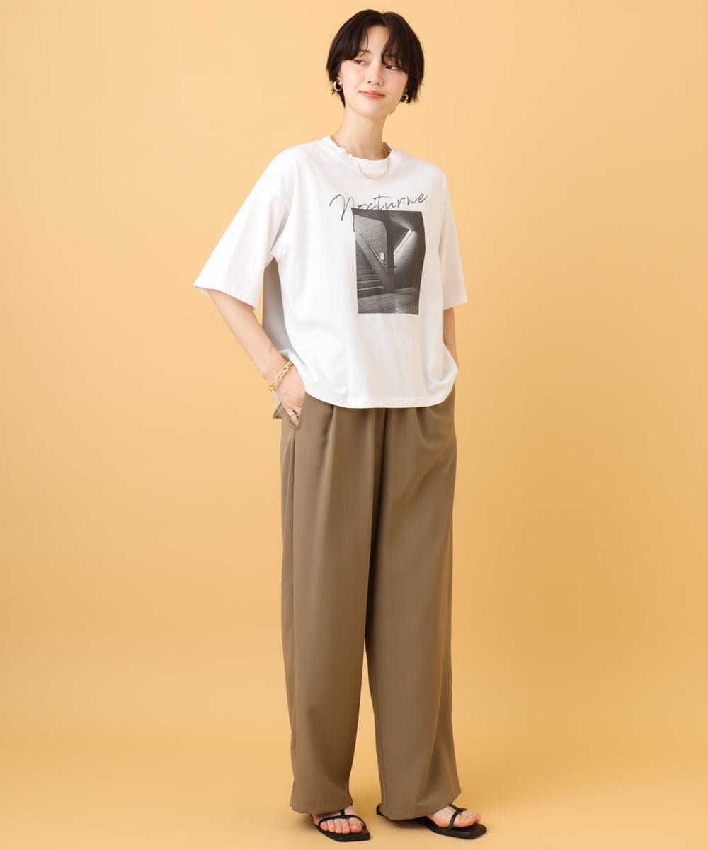 ZMKJE03099 al'aise modulation(アレーズモジュレーション) 【UV/日本製】異素材ジョイントフォトプリントTシャツ ホワイト