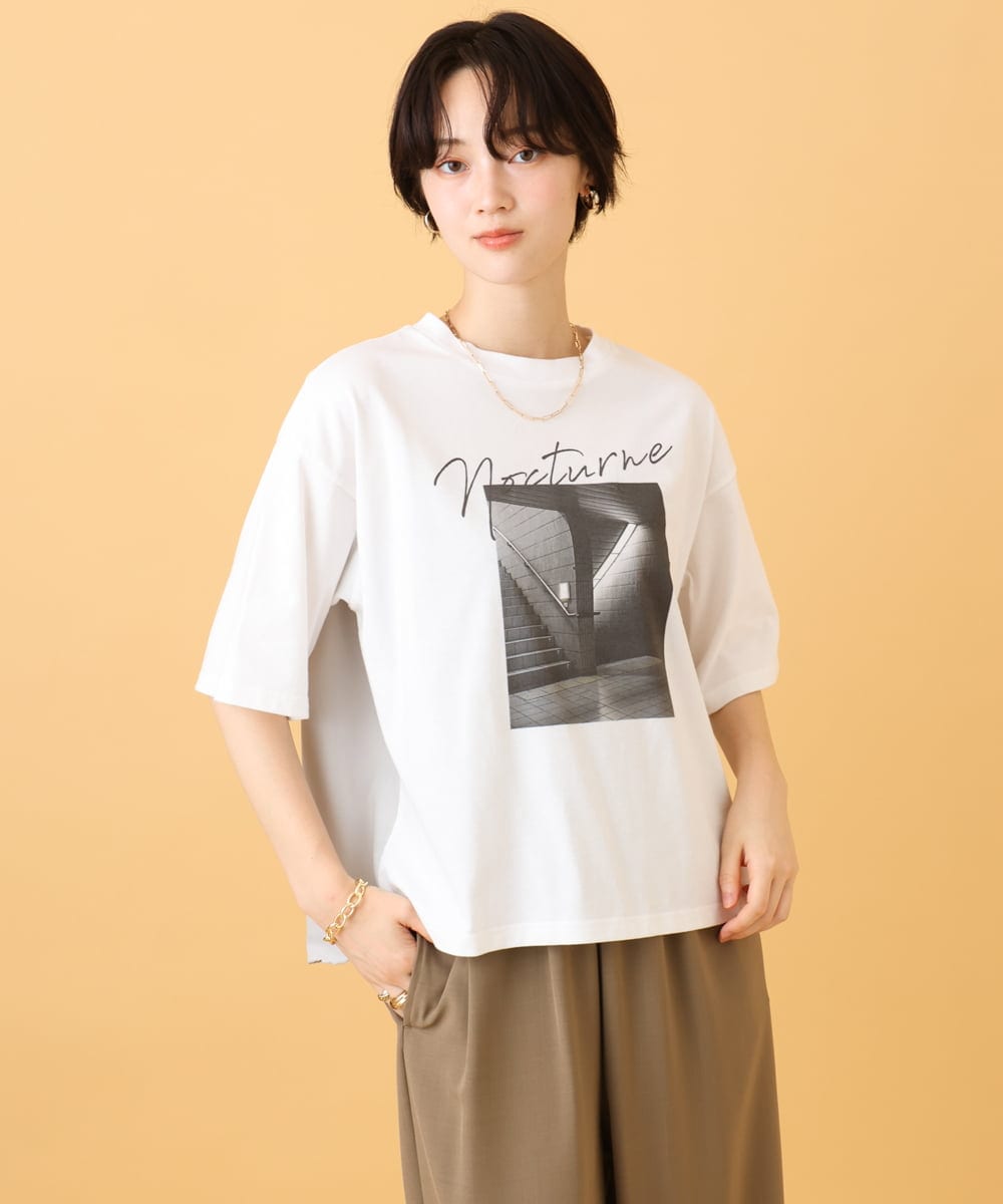 ZMKJE03099 al'aise modulation(アレーズモジュレーション) 【UV/日本製】異素材ジョイントフォトプリントTシャツ ホワイト