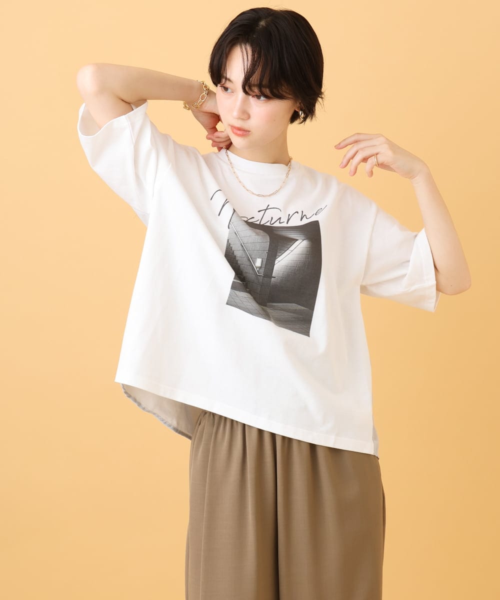 ZMKJE03099 al'aise modulation(アレーズモジュレーション) 【UV/日本製】異素材ジョイントフォトプリントTシャツ ホワイト