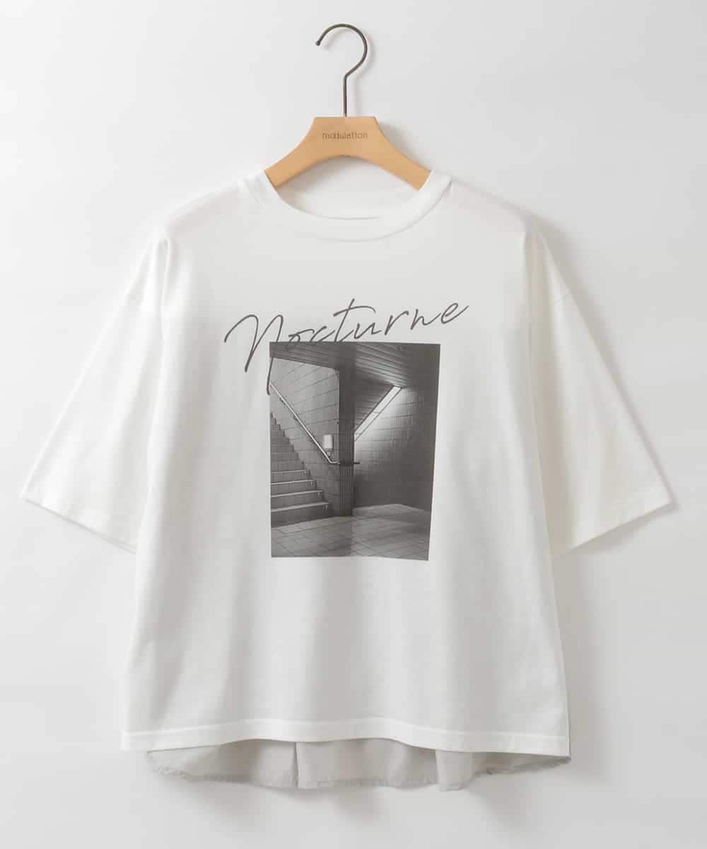ZMKJE03099 al'aise modulation(アレーズモジュレーション) 【UV/日本製】異素材ジョイントフォトプリントTシャツ ホワイト