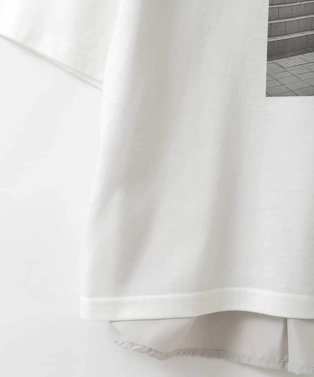 ZMKJE03099 al'aise modulation(アレーズモジュレーション) 【UV/日本製】異素材ジョイントフォトプリントTシャツ ホワイト