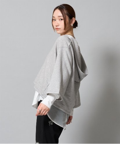 ZMKJE05140 al'aise modulation Vネックフーディーショート丈カットソー