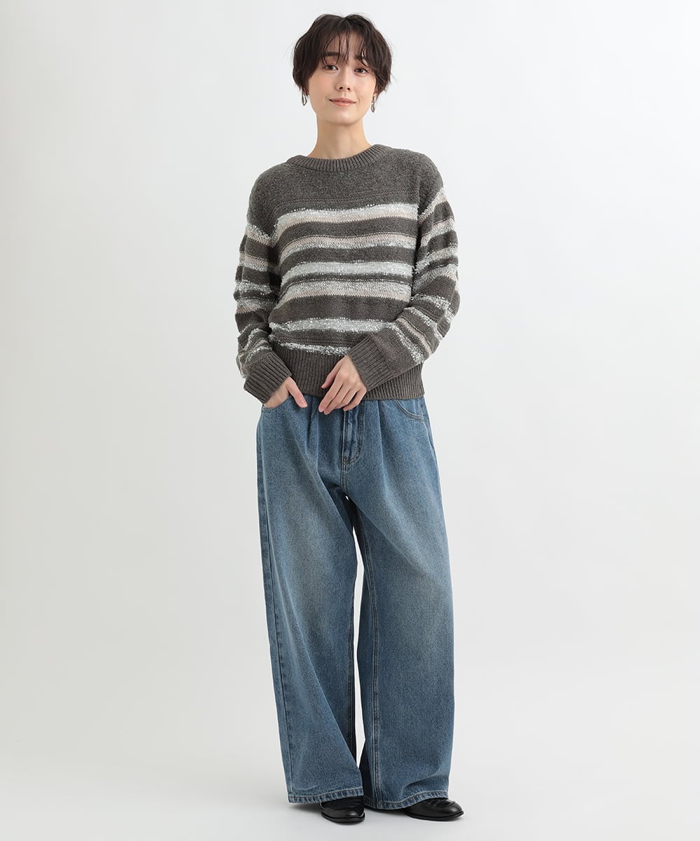 ZMLAB42145 al'aise modulation(アレーズモジュレーション)  タックワイドデニムパンツ ブルー