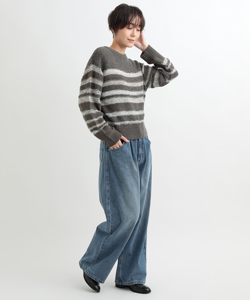ZMLAB42145 al'aise modulation(アレーズモジュレーション)  タックワイドデニムパンツ ブルー