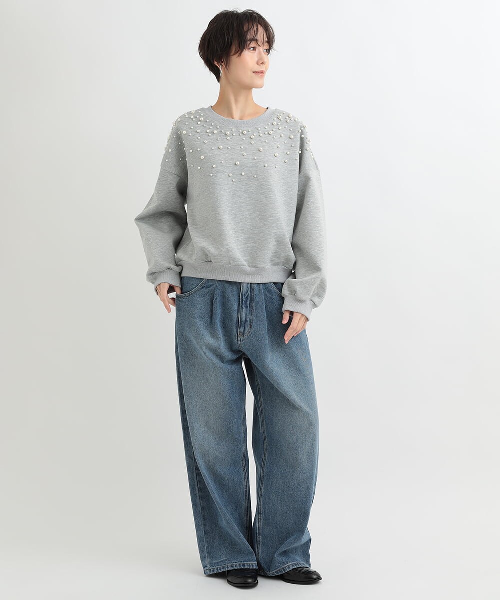 ZMLAB42145 al'aise modulation(アレーズモジュレーション)  タックワイドデニムパンツ ブルー
