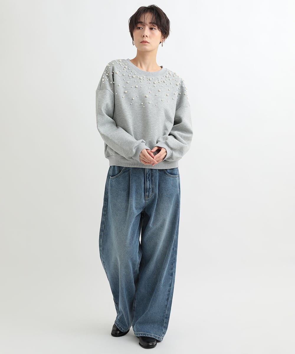 ZMLAB42145 al'aise modulation(アレーズモジュレーション)  タックワイドデニムパンツ ブルー