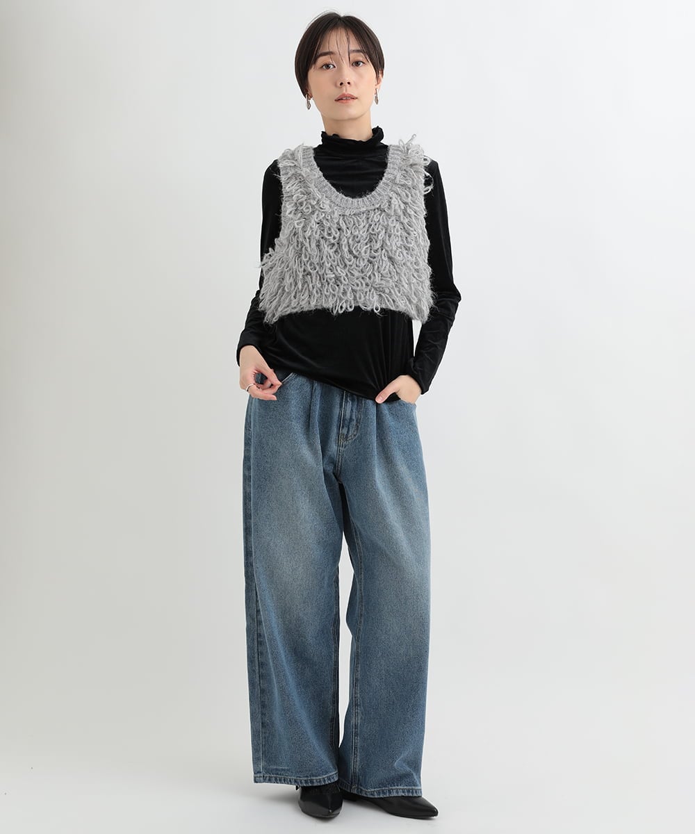 ZMLAB42145 al'aise modulation(アレーズモジュレーション)  タックワイドデニムパンツ ブルー