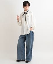 ZMLAB42145 al'aise modulation(アレーズモジュレーション)  タックワイドデニムパンツ ブルー