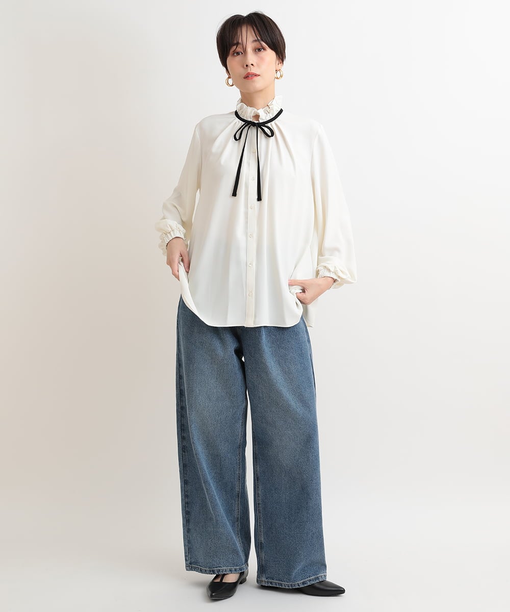 ZMLAB42145 al'aise modulation(アレーズモジュレーション)  タックワイドデニムパンツ ブルー